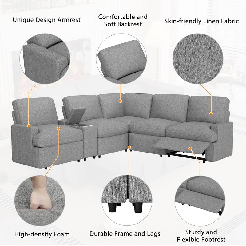 104'' Power Recliner Corner Sofa Home Theater Reclining Sofa Sectional Couches with Storage Box, Cup Holders, USB Ports