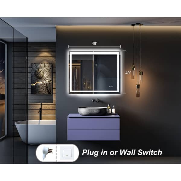 dimension image slide 3 of 4, KIOTEE Super Bright Anti-fog LED Bathroom Mirror with Backlit and Front Lighting 3-Year Warranty