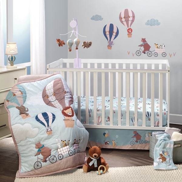 slide 2 of 9, Bedtime Originals Up Up & Away 3-Piece Animals/Hot Air Balloon Crib Bedding Set