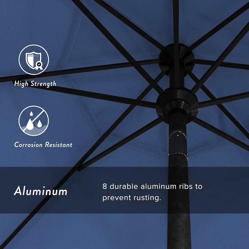 California Umbrella 9' Rd Golden State Series Patio Umbrella Black Aluminum Frame Crank Lift Collar Tilt Olefin Royal Blue