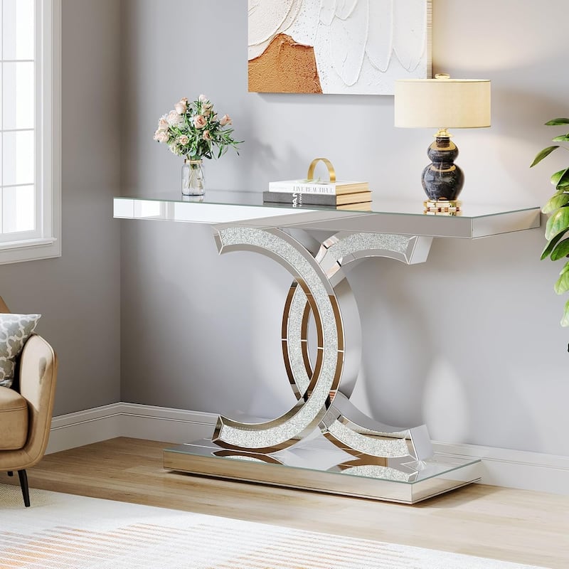 Console Table, Entryway Table with Geometric Legs, Sofa Table - 11.81"D x 39.37"W x 31.49"H - Silver