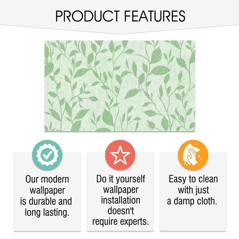 SUSSEXHOME Removable Wallpaper-Waterproof, Strippable, Light Resistance & Cleanable Wall Paper Roll-Wallpaper-Leaves