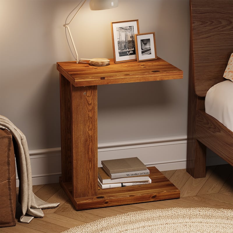 Solid Wood C Shaped Side Table for Couch