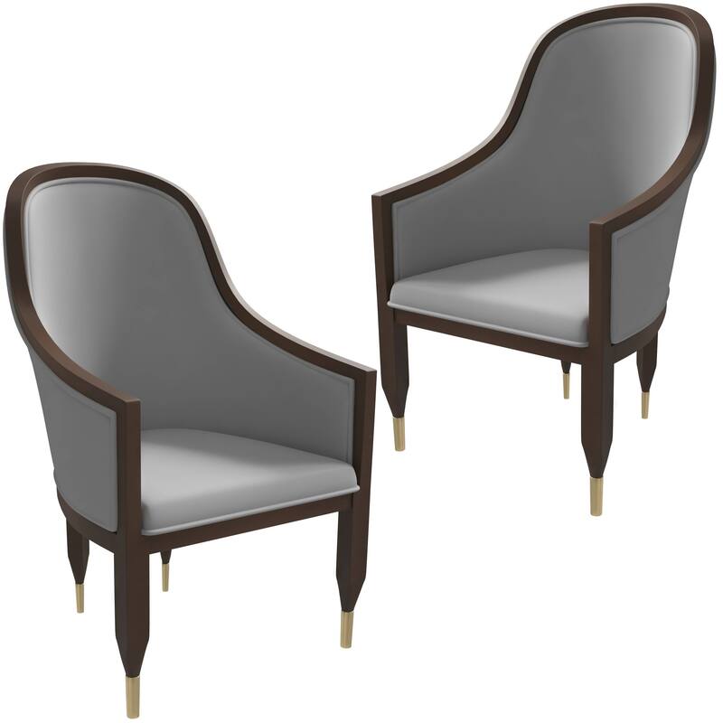 Belle Upholstered Leather Dining Chair Rubberwood Legs with Gold Caps Set of 2 - Light Grey