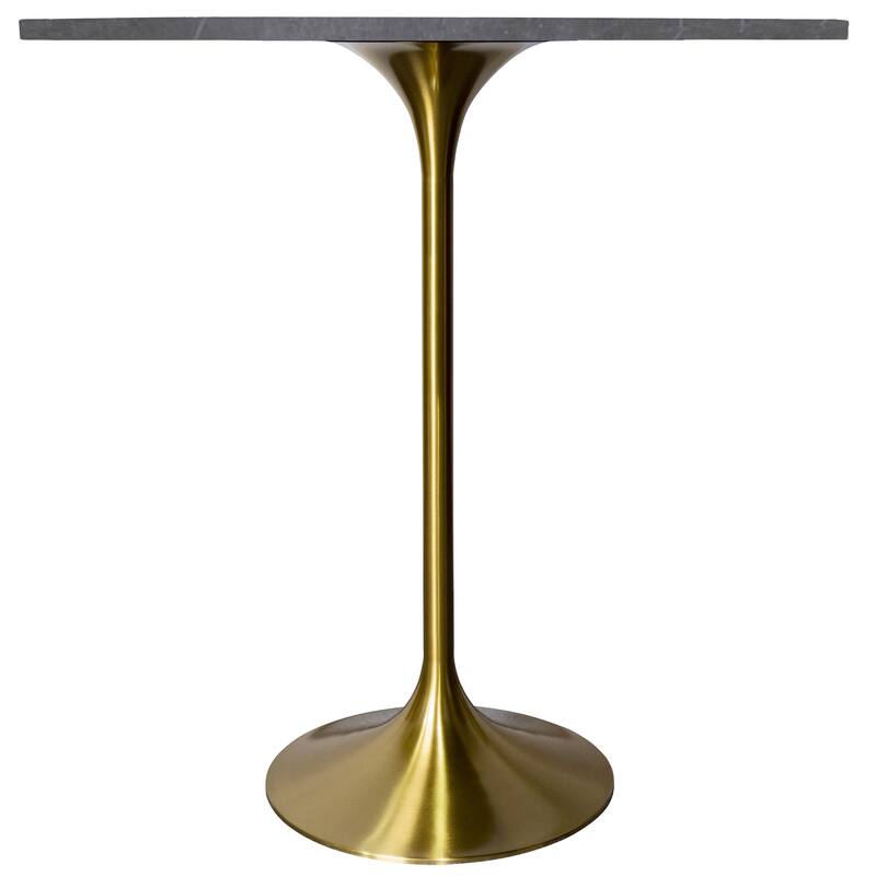 LeisureMod Verve 36" Bar Dining Table with Sintered Stone Round Top in Gold Steel, Gold Marbleized