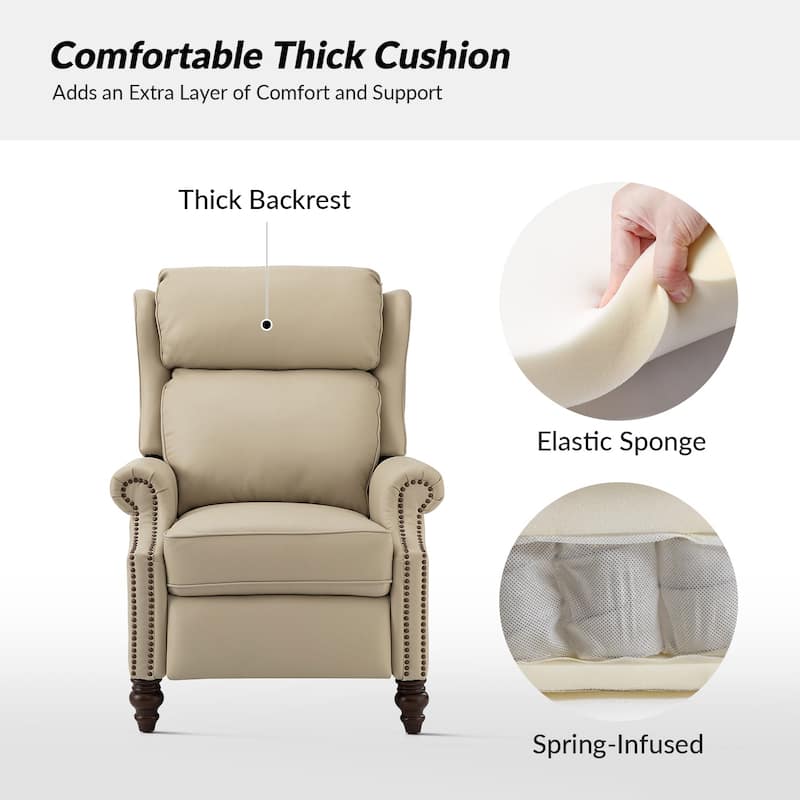 Noemon Genuine Leather Recliner with Nailhead Trims