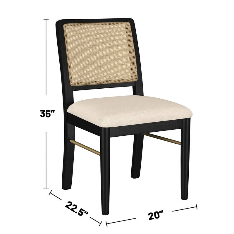Set of 2 Upholstered Dining Side Chairs with Cane Backrest