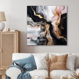 Designart "Black Gold Marble Splash I" Abstract Marble Metal Wall Art