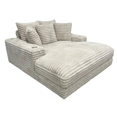 Ziv Oversized Cuddler Chaise, Plush Ribbed Beige Polyester Upholstery