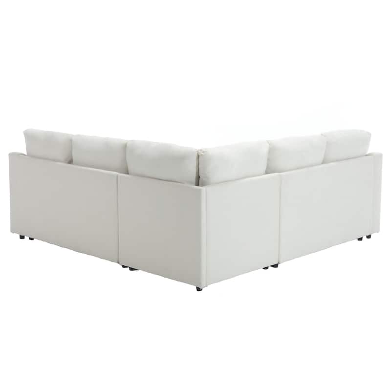 Beige 81.5'' L-Shaped 5-Seater Sectional Sofa with Pull-Out Bed and Six Pillows, Multifunctional Corner Couch for Living Areas