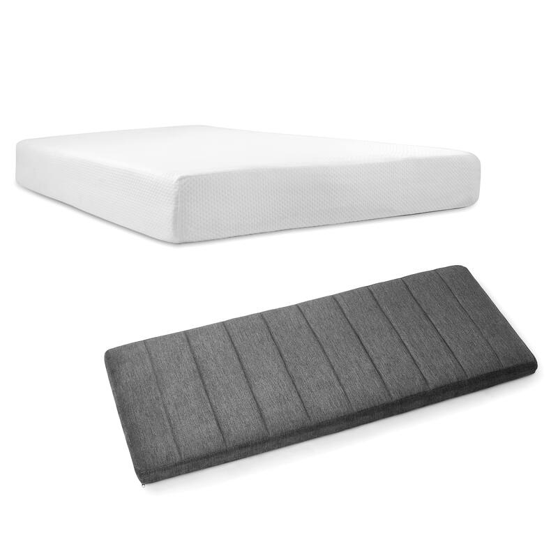 Emperyan 8 Inch Green Tea Memory Foam Mattress with Upholstered Channel Stitched Headboard - Full