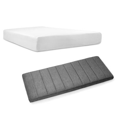 Emperyan 8 Inch Green Tea Memory Foam Mattress with Upholstered Channel Stitched Headboard