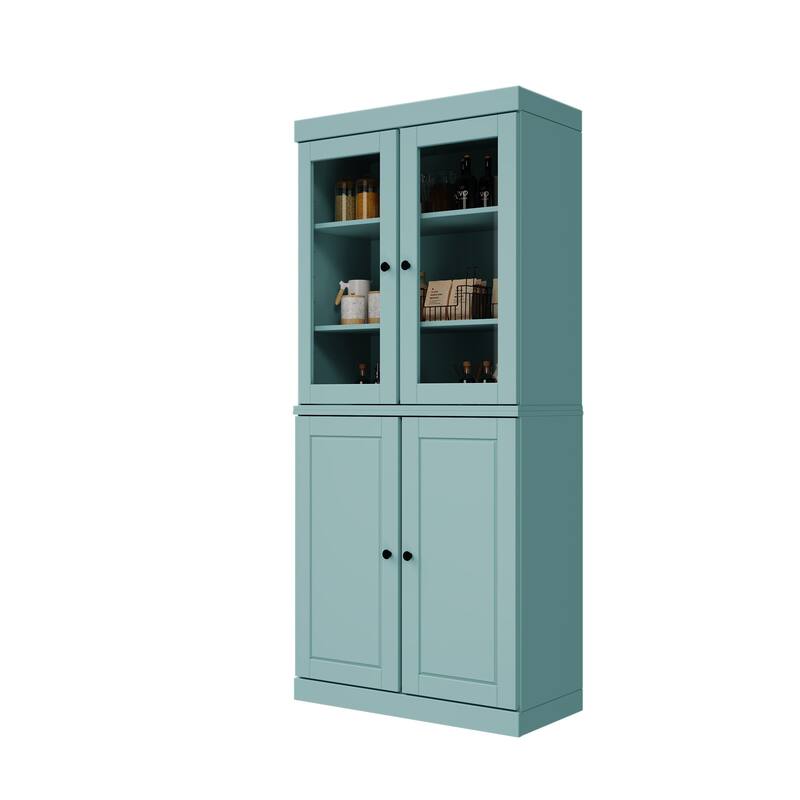 Palace Imports 100% Solid Wood Pantry Cabinet, Raised Panel & Clear Glass Doors, Adjustable Shelves, 32" Wide, 71.5" Tall
