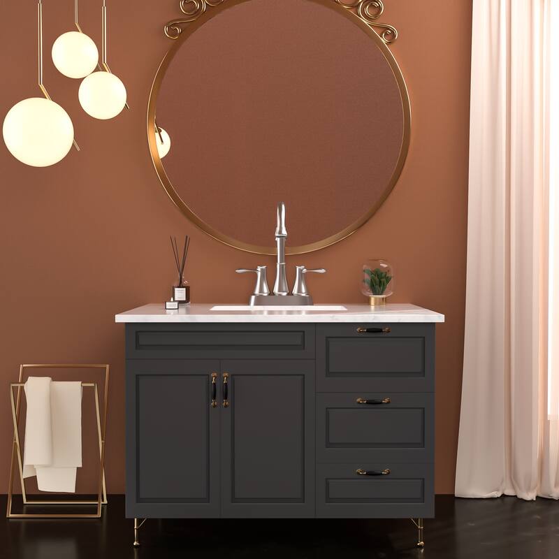 Modern 2 Handle Bathroom Sink Faucet with Pop-Up Drain and 2 Water Supply Lines, Anti-Corrosion and Scratch Resistant
