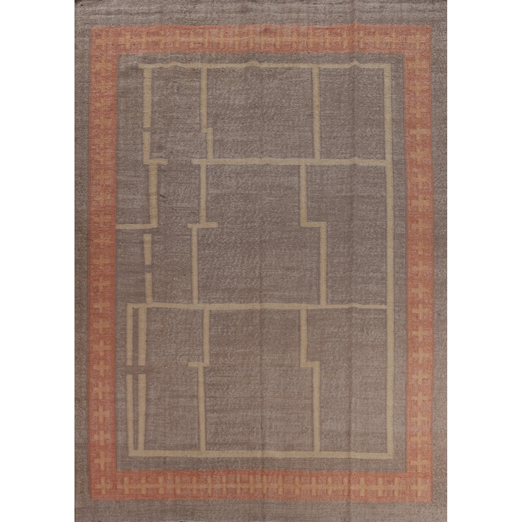 Hand Woven Oriental 100% Jute Carpet Southwestern Modern Brown Kilim Area Rug - 10' 10'' X 9' 6''