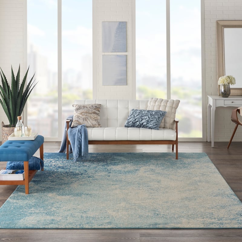 Nourison Passion Colorful Modern Abstract Area Rug - 6'7" x 9'6" - Navy/Light Blue