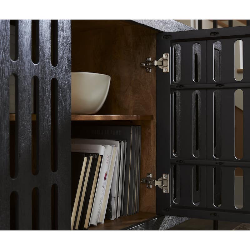 Signature Design by Ashley Vallisburg Black/Natural Accent Cabinet - 64" W x 15.88" D x 32.25" H