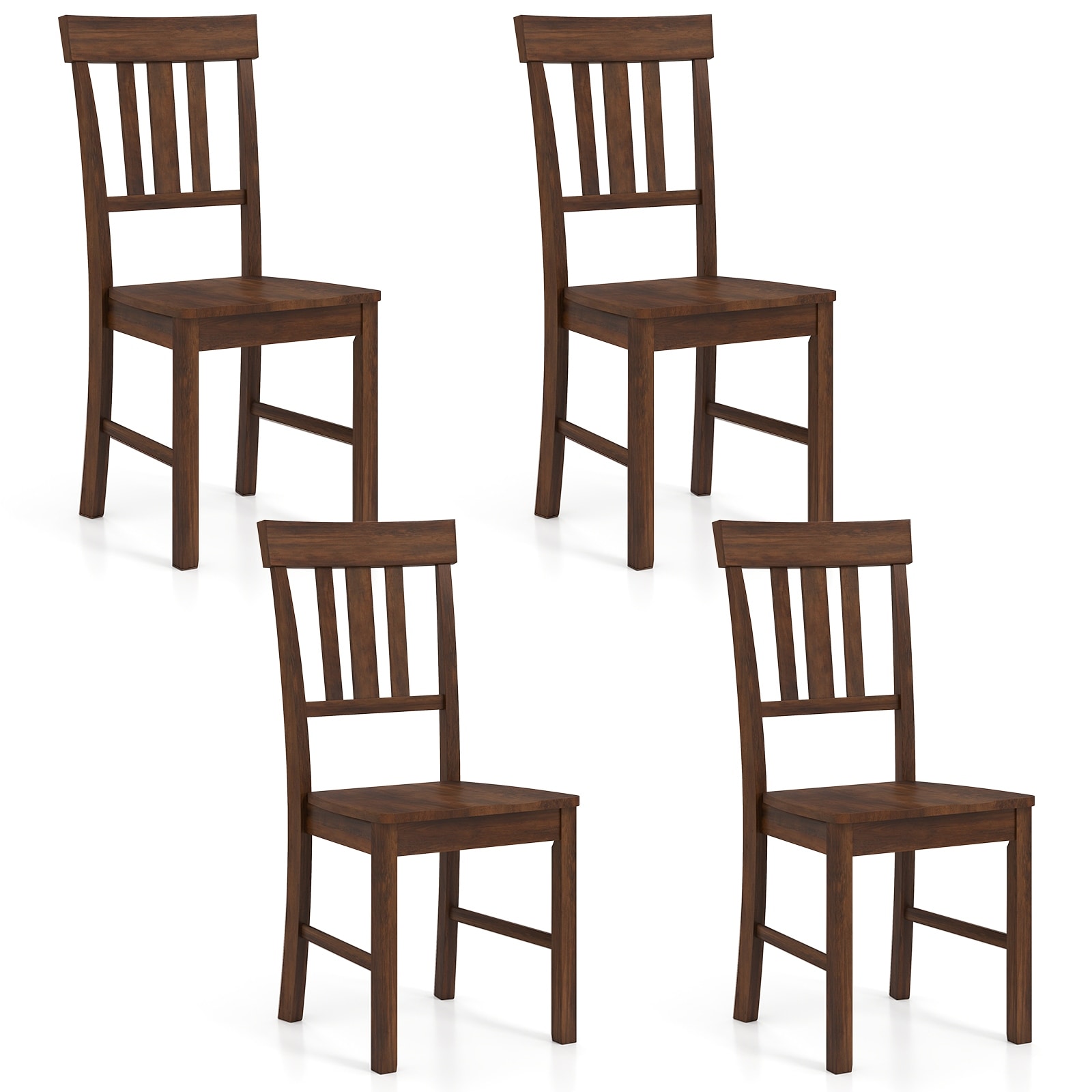 Gymax Dining Chairs Set of 4 Rubber Wood Chairs w/High Slat Backrests