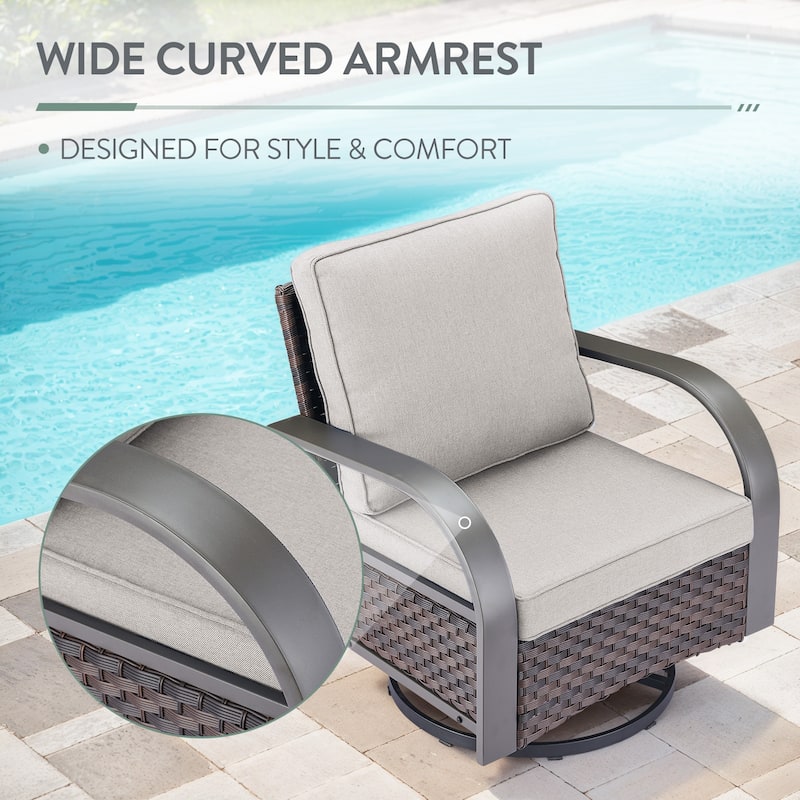 Outdoor Wicker Sofa with Swivel Chair and Ottoman