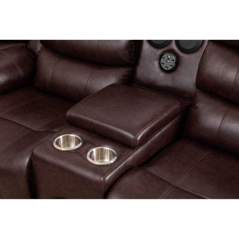 Donivi LED Faux Leather Reclining Sectional With Speakers