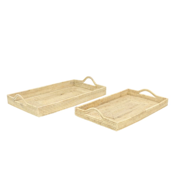 Cream or Brown Rattan Tray (Set of 2) - 26 x 16 x 3