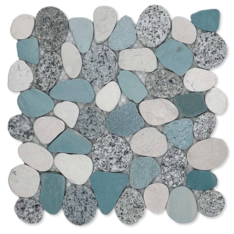 Cruz Bay Studio XS3 Sliced Pebble - 11" x 11" Pebble and Rock Floor - Tan Natural - Speckled Green