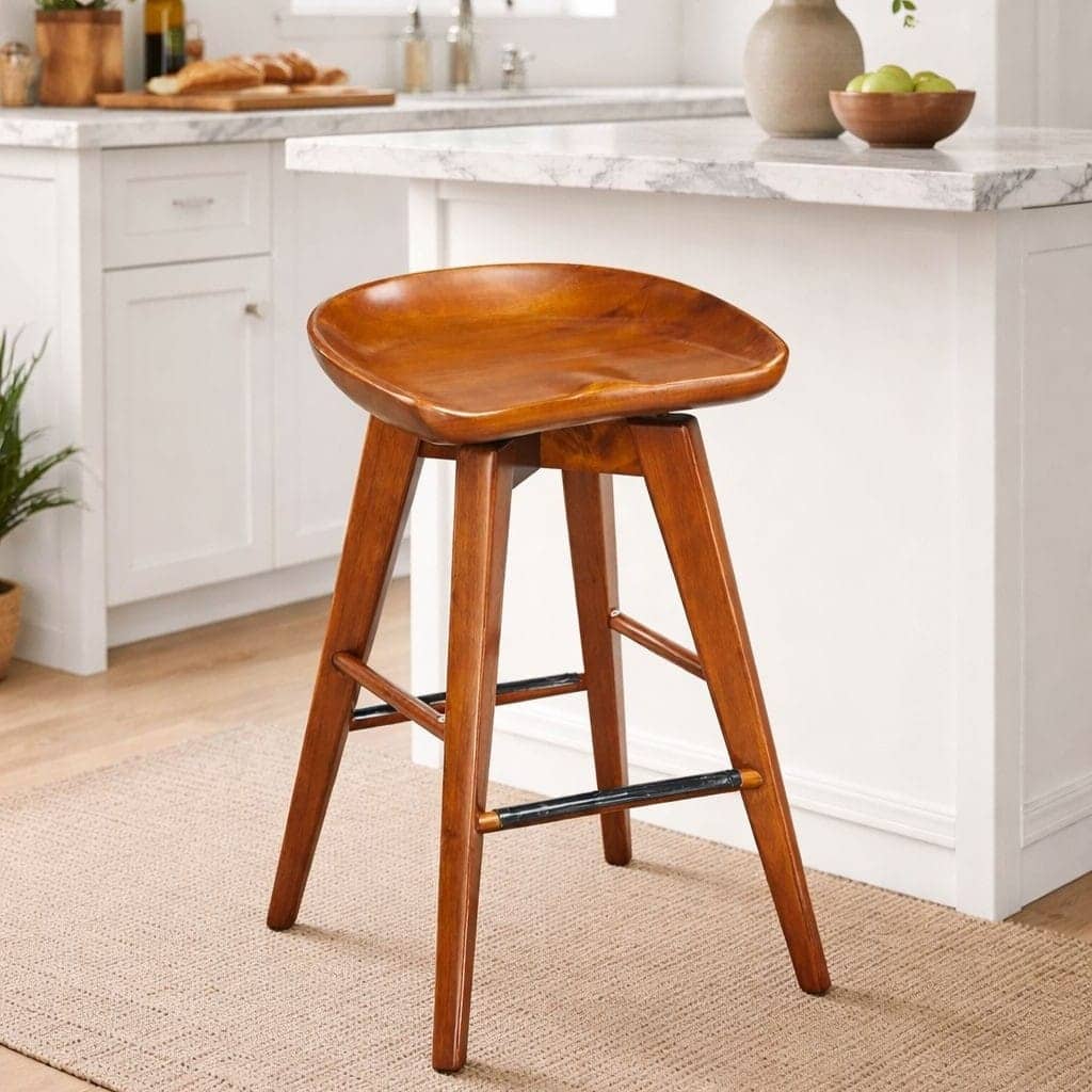 Bali Backless Wood Swivel Barstool