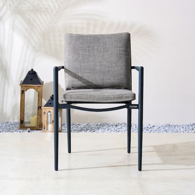 Set of 2 Luxury Outdoor Aluminum Dining Chair with Rope Weave and Teak Details