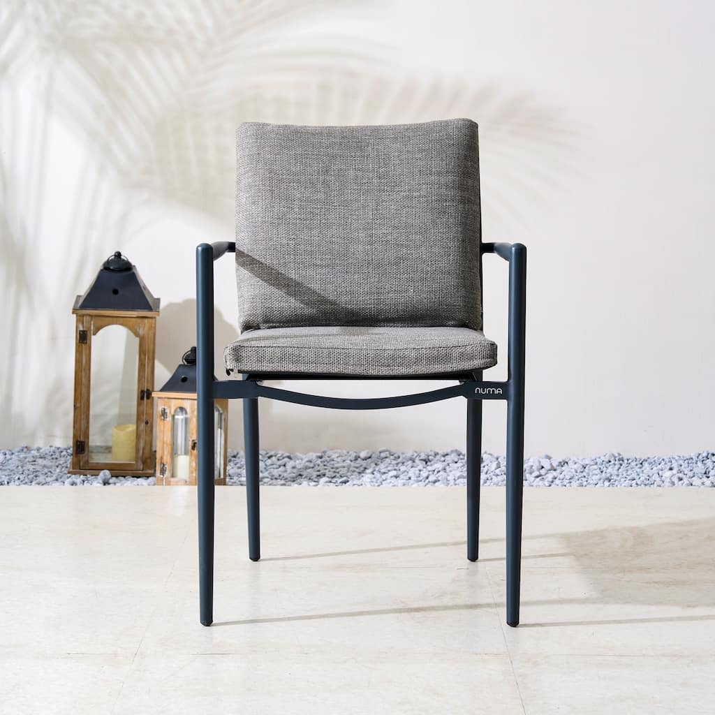Set of 2 Luxury Outdoor Aluminum Dining Chair with Rope Weave and Teak Details