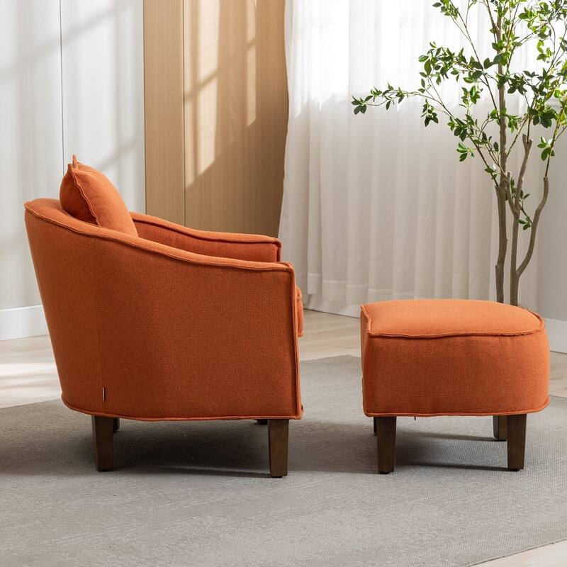 SEYNAR Mid Century Modern Barrel Chair Upholstered Club Accent Chair with Ottoman