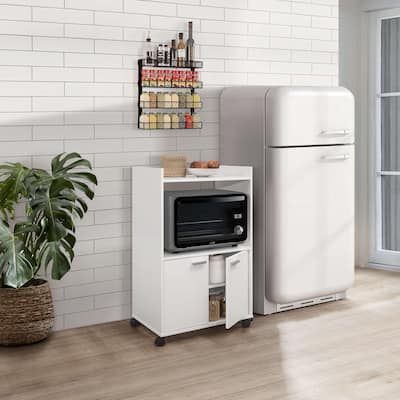 2-Door Kitchen Microwave Cart, White
