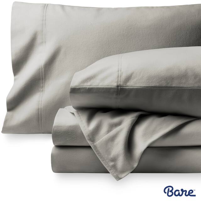 Bare Home Velvety Soft Cotton Flannel Deep Pocket Sheet Set - Full - Light Grey