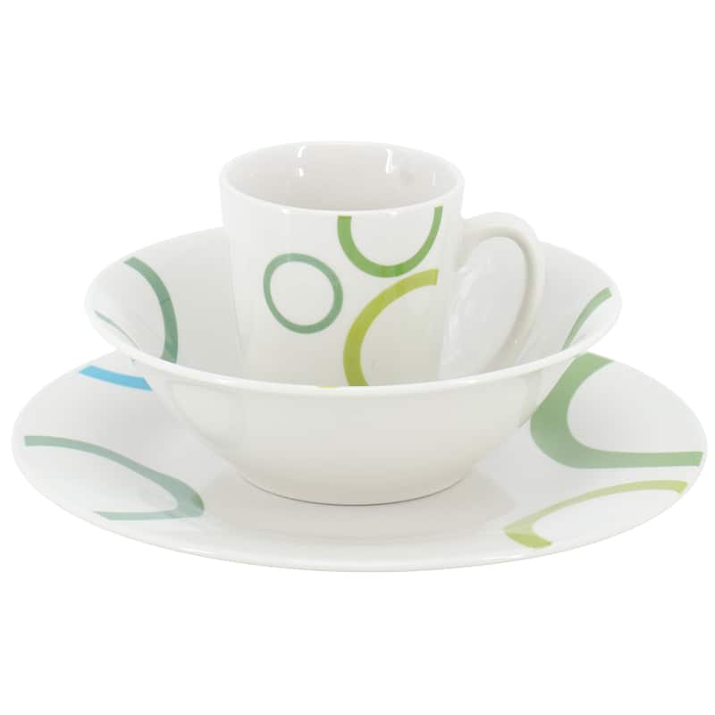 Gibson Home Green Loops 12 Piece Round Fine Ceramic Dinnerware Set in White