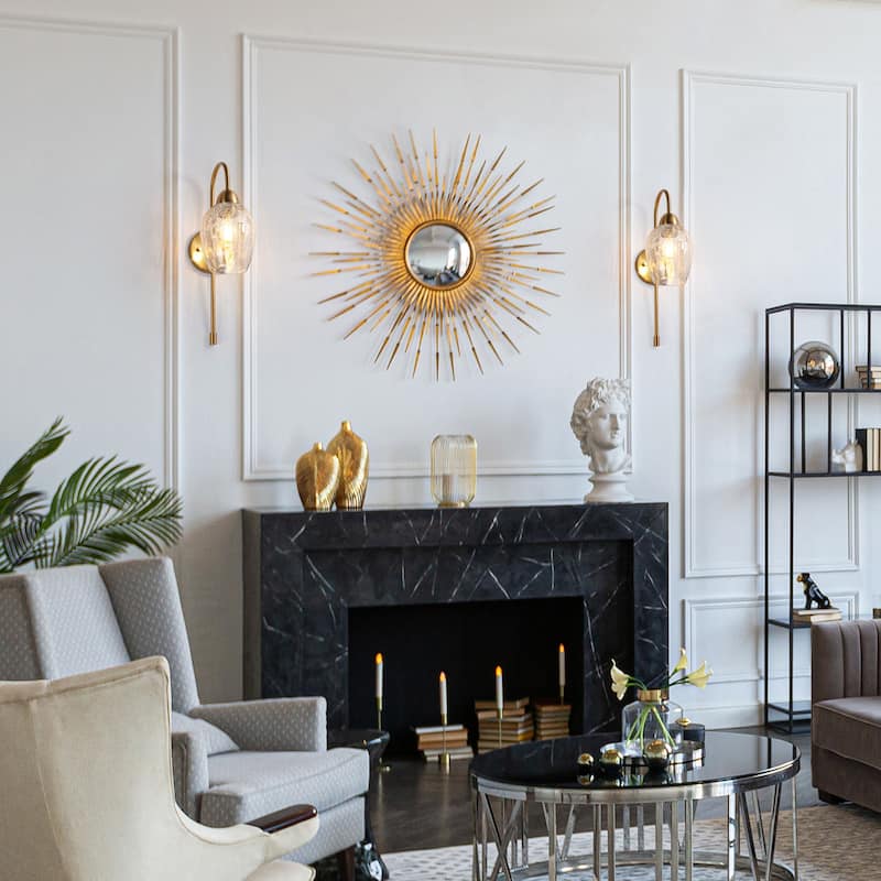 Modern Glam 1-Light Gold Wall Sconce Textured Glass Bathroom Vanity Light - W 5.1" x H 18.5"