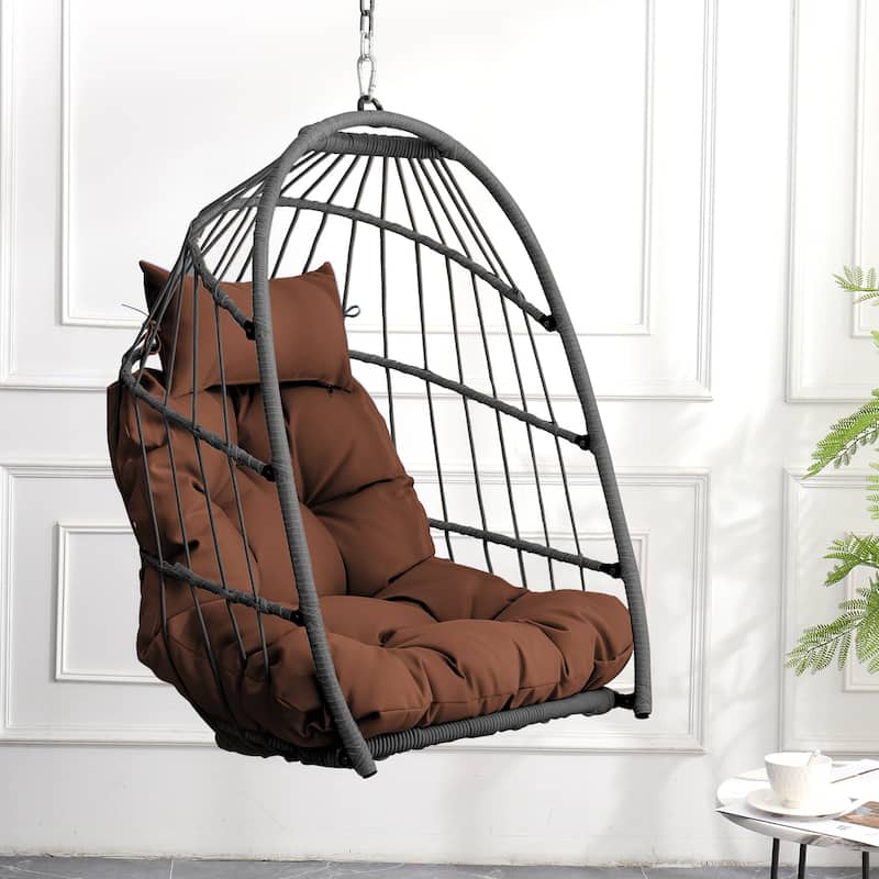 Outdoor garden rattan egg swing chair hanging chair PE hanging chair - Brown+Gray