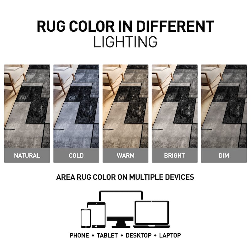 Modern Linear Area Rug for Living Room, Bedroom, or Entryway - Low Pile Indoor Rug