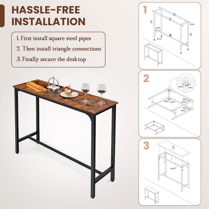 Gymax 48'' Rectangular Bar Table Kitchen Dining Table w/ Steel Frame &
