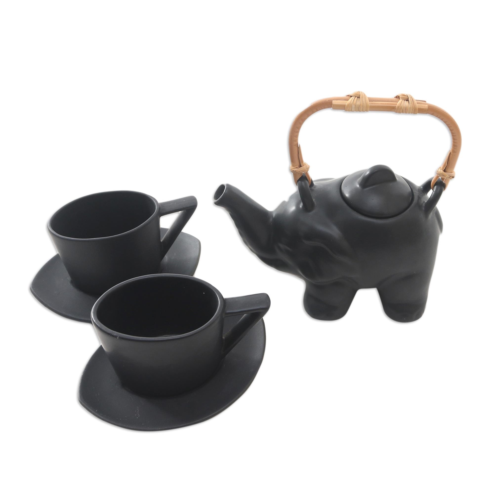Novica Handmade Tea With Elephants Ceramic Tea Set For Two (5 Pcs)