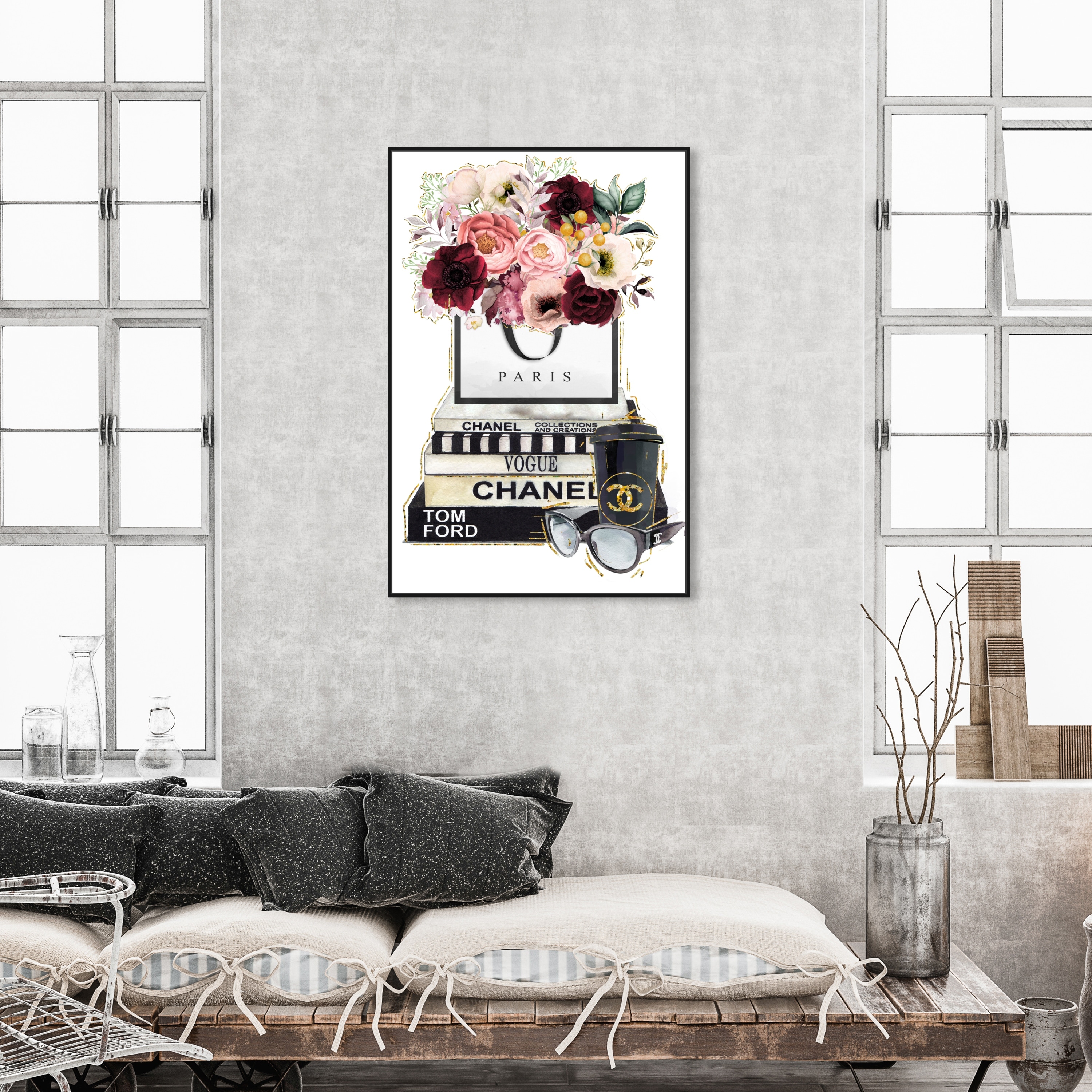 Oliver Gal 'Red and Blush Flowers Books' Fashion Black Wall Art