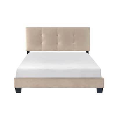 Light Brown Upholstered Solidwood Platform Bed 1pc
