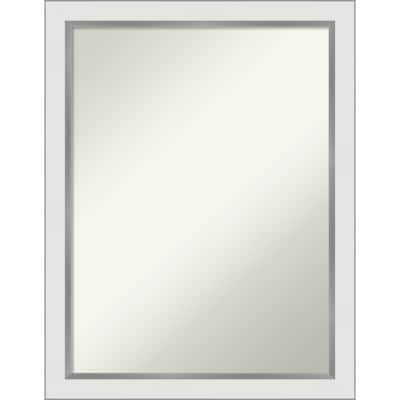 Non-Beveled Bathroom Wall Mirror - Eva White Silver Narrow Frame