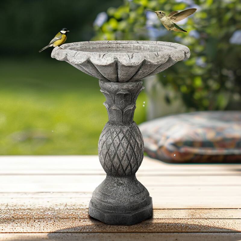 24.8" H Outdoor Concrete Bird Bath - Perfect for Adding Interest to Garden, Patio, Backyard, Porch and Deck