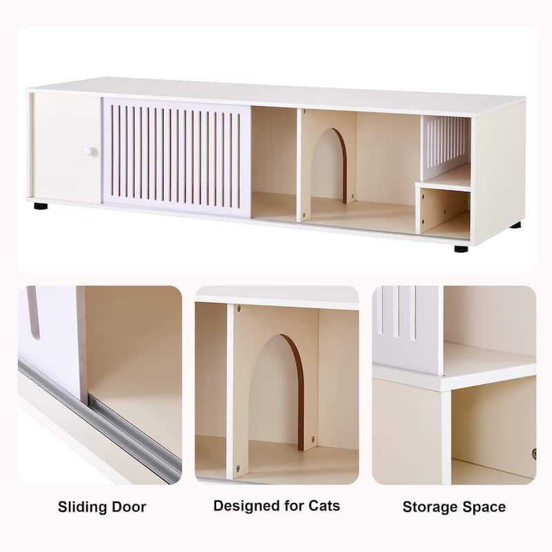 TV Stand with Storage, Cat Litter Box Enclosure with Removable Sliding Door