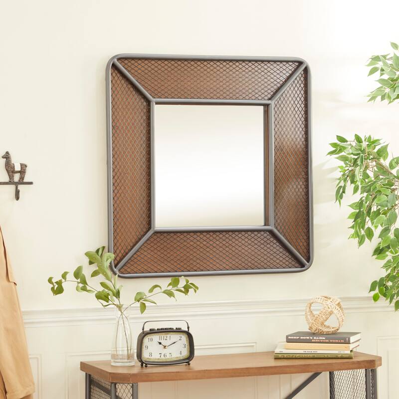 Brown Wood Industrial Wall Mirror 32 x 32 x 2 - 32 x 2 x 32