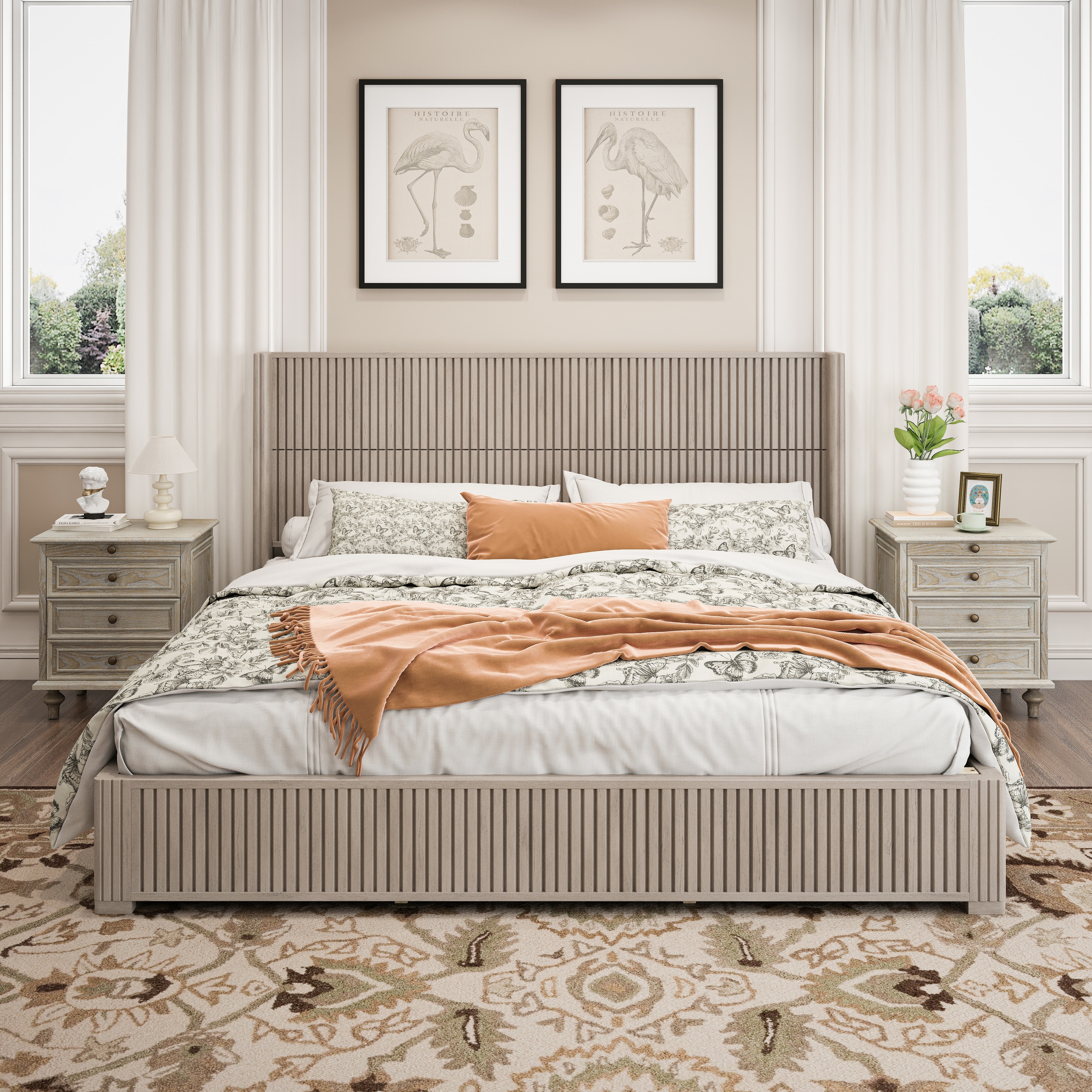 King Size Solid Wood Platform Bed Frame with Headboard and No Box Spring Needed