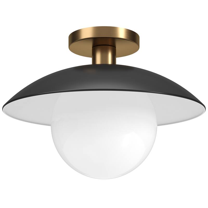 Alvia 14.5" Wide Semi Flush Mount with Metal/Glass Shade - 14.5" Wide