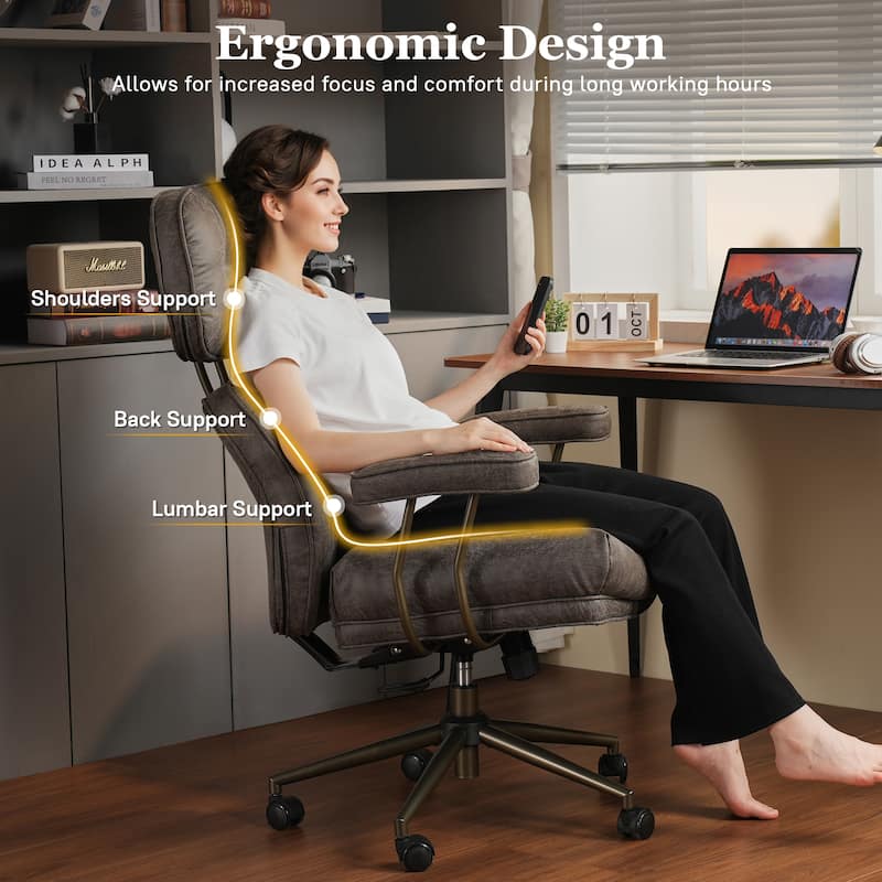 OVIOS Suede Fabric Ergonomic Lumbar Support Office Chair Desk Chair