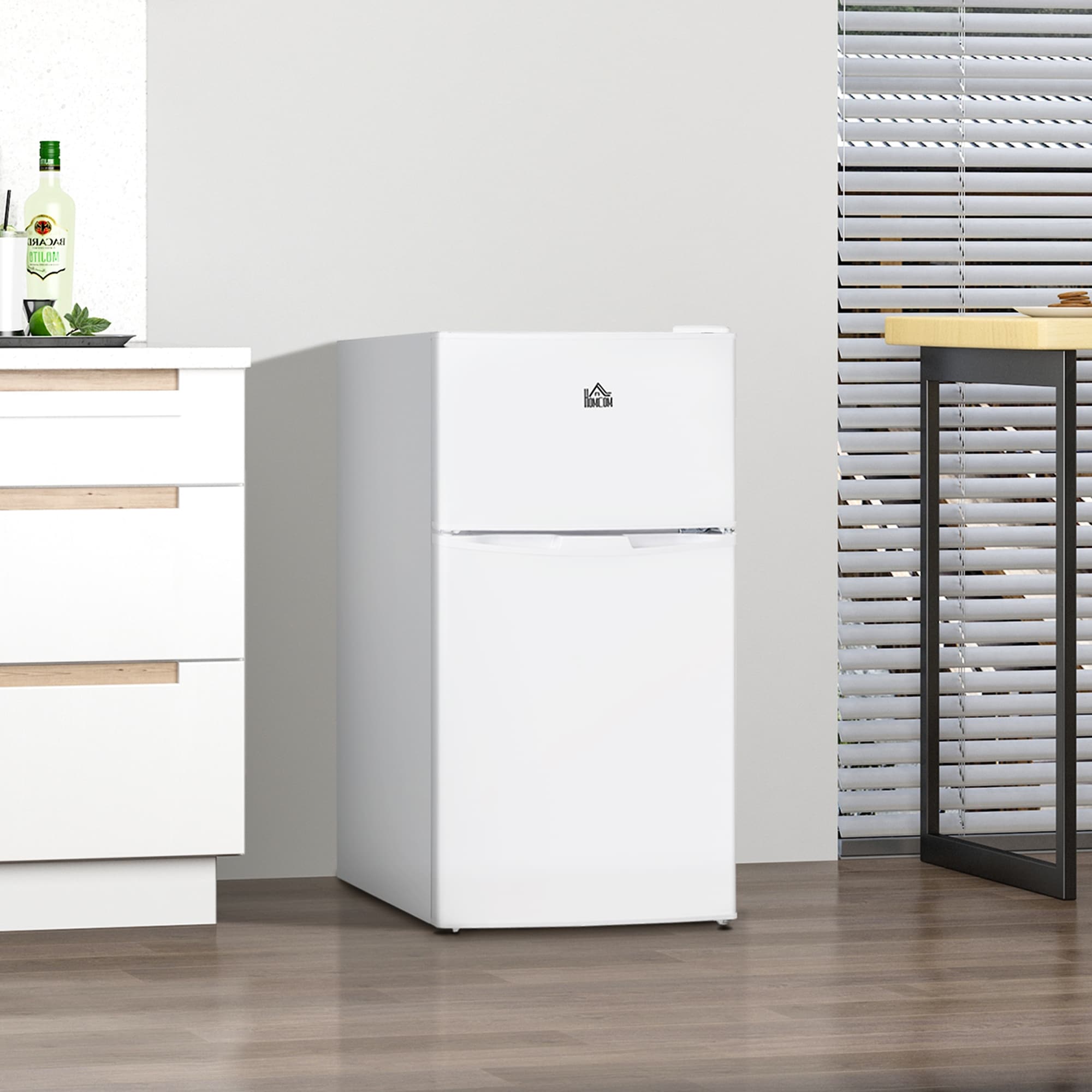 HOMCOM Double Door Mini Fridge with Freezer, 3.2 Cu.Ft Compact Refrigerator with Adjustable Shelf, Adjustable Thermostat