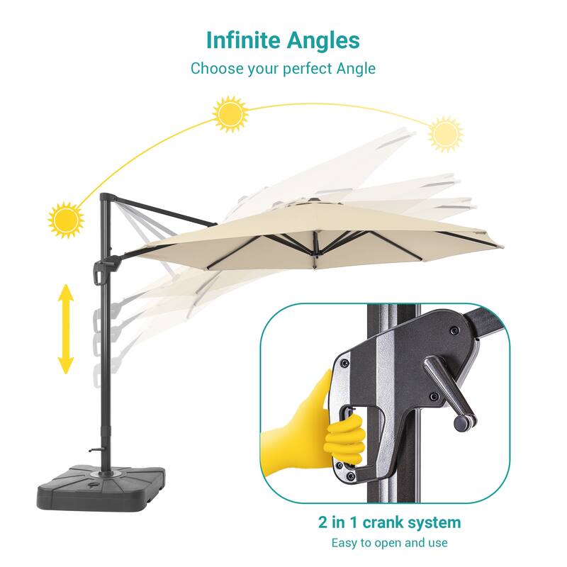 Bonosuki 11FT Patio Cantilever Umbrella With Resin Base