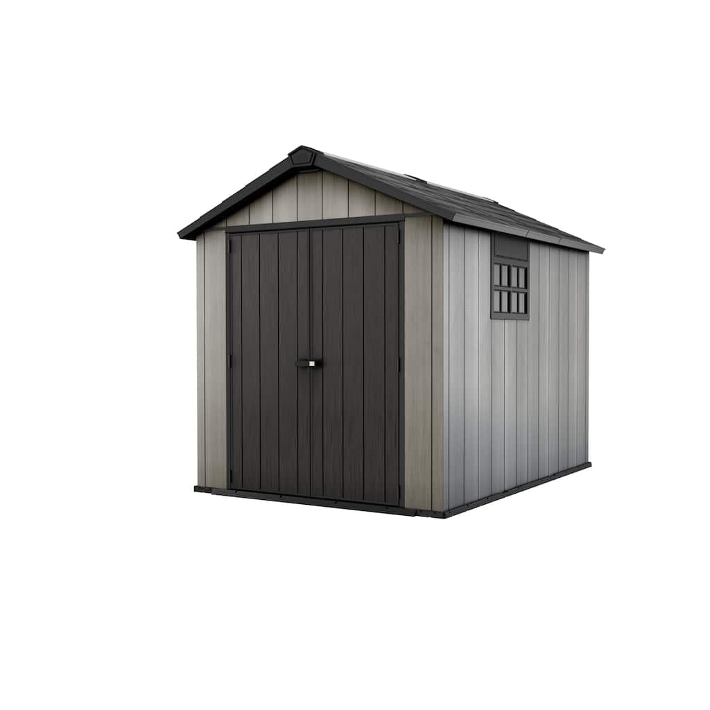 Keter Oakland 7.5x9 ft. Resin Outdoor Storage Shed With Floor for Patio Furniture and Tools, Grey